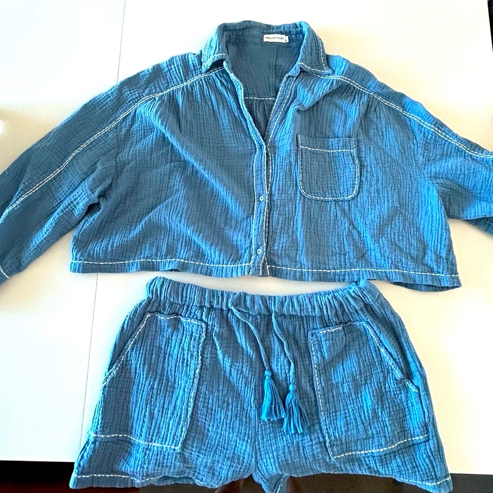 Avec Les Filles Denim Shorts Set
